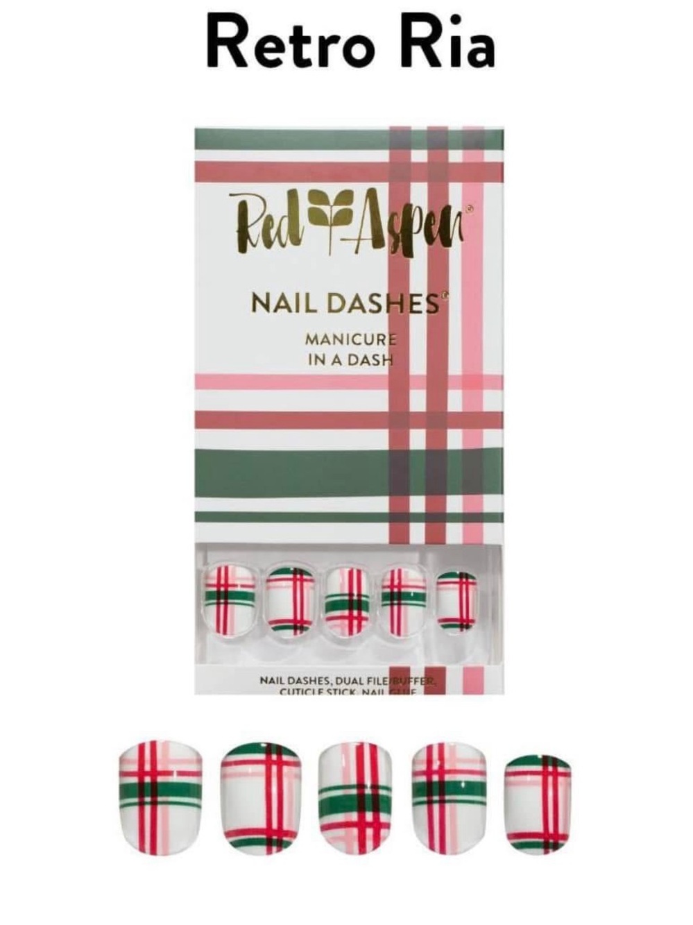 NIB Red Aspen Retro Ria Press-On Nail Dashes